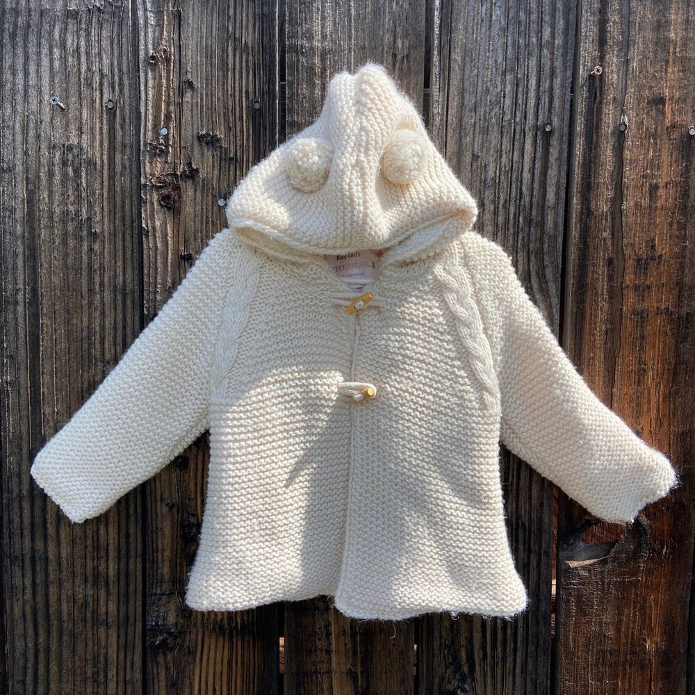 Zara Baby Girl ivory Bear Ears Sweater Jacket 18-24M Fleece lined